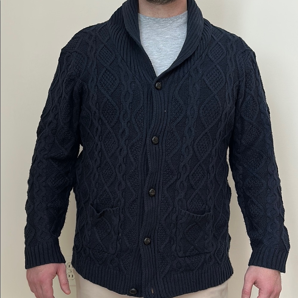 Paul Jones Blue Quilted Cardigan Sweater with Shawl Collar